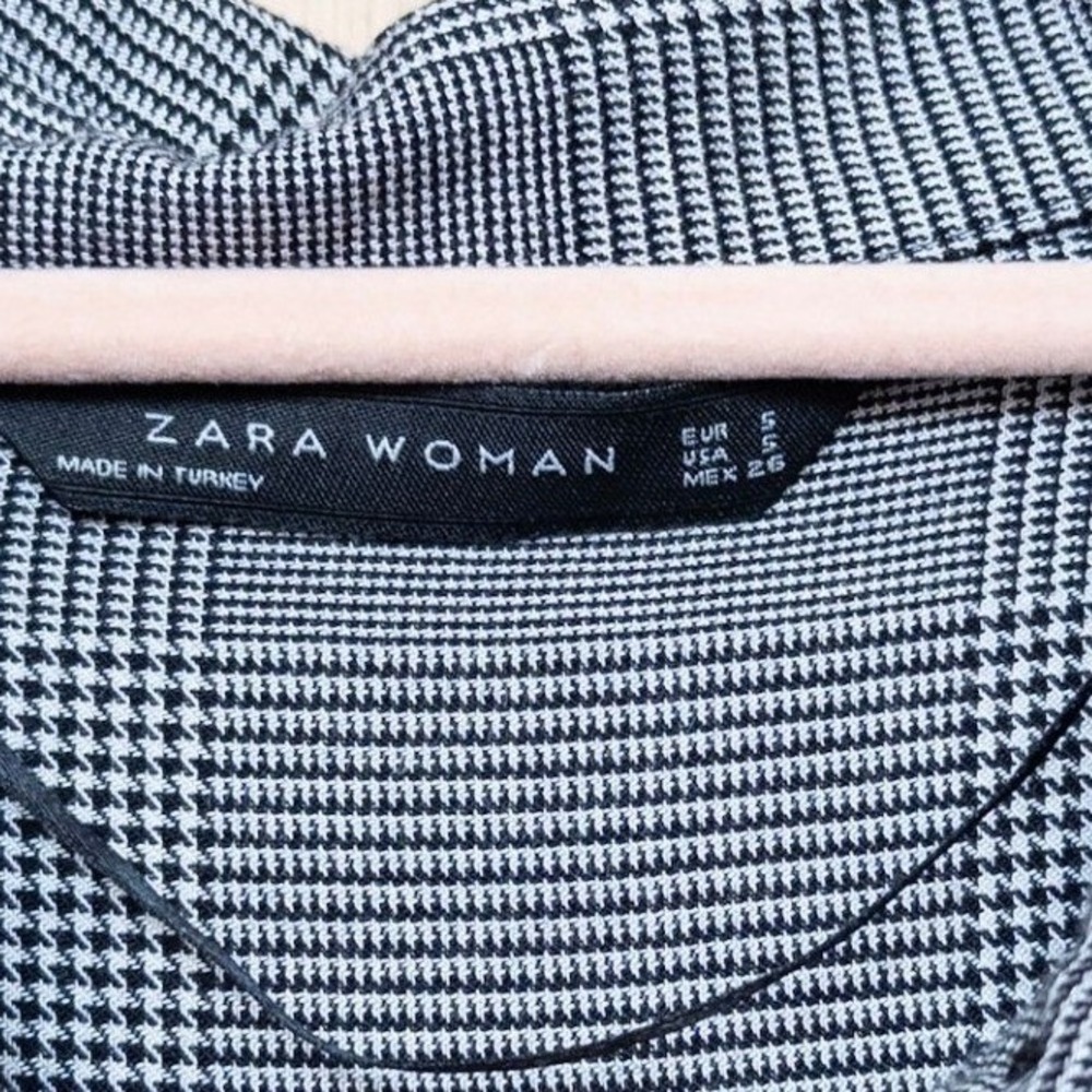 Zara Womens Plaid Shirt Midi Dress S Gray Long Sleeve Twist Front Preppy Office - Picture 5 of 8